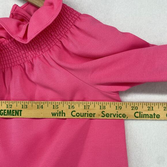 TUCKERNUCK Top XS Shirred Ruffle Off the Shoulder Long Sleeve Blouse Pink - Picture 11 of 13
